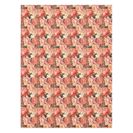 ピンクかわいらし牡丹ヴィンテージ花柄 テーブルクロス (正面)