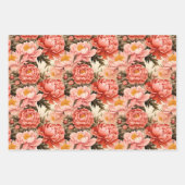 ピンクかわいらし牡丹ヴィンテージ花柄 ラッピングペーパーシート (正面2)