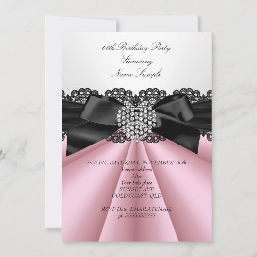 ピンクかわいらし白黒ダイヤモンドバースデーパーティー 招待状 (裏面)