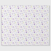 ピンクかわいらし紫色の水彩花びらとプロセッコ ラッピングペーパー (フラット)