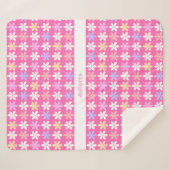 ピンクかわいらし紫色イエローホワイト小花デイジー シェルパブランケット (正面(横))