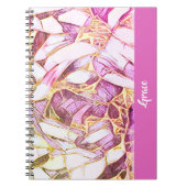 ピンクかわいらし色と金ゴールドフェイクフローラモノグラム ノートブック (正面)