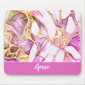 ピンクかわいらし色と金ゴールドフェイクフローラモノグラム マウスパッド (正面)