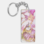 ピンクかわいらし色と金ゴールドフェイク花 キーホルダー (正面左)