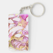 ピンクかわいらし色と金ゴールドフェイク花 キーホルダー (裏面)