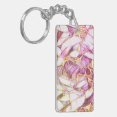 ピンクかわいらし色と金ゴールドフェイク花 キーホルダー (正面左)