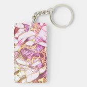 ピンクかわいらし色と金ゴールドフェイク花 キーホルダー (裏面)