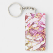 ピンクかわいらし色と金ゴールドフェイク花 キーホルダー (正面)