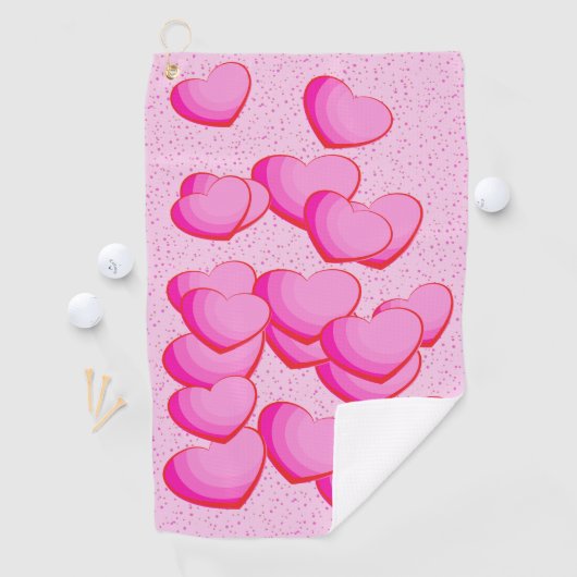 ピンクかわいらし色のハートの束水玉模様 ゴルフタオル (インサイチュ)