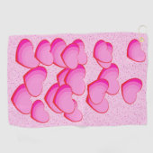 ピンクかわいらし色のハートの束水玉模様 ゴルフタオル (横)