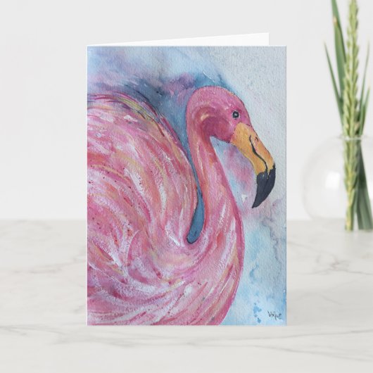 ピンクかわいらし色のフラミンゴのグリーティングカード カード (正面)