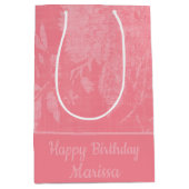 ピンクかわいらし色のフローラ背景 ミディアムペーパーバッグ (正面)