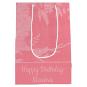 ピンクかわいらし色のフローラ背景 ミディアムペーパーバッグ (裏面)