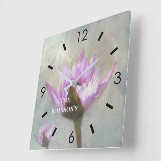 ピンクかわいらし色のユリ色の大時計 スクエア壁時計 (傾斜)