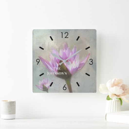 ピンクかわいらし色のユリ色の大時計 スクエア壁時計 (ホーム)