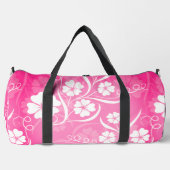 ピンクかわいらし色の熱帯ハイビスカスの花 ダッフルバッグ (正面)