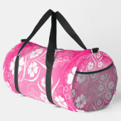 ピンクかわいらし色の熱帯ハイビスカスの花 ダッフルバッグ (右コーナー)