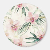 ピンクかわいらし色の熱帯蘭の花 マグネット (正面)