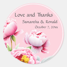 ピンクかわいらし色の牡丹がピンク結婚色 ラウンドシール