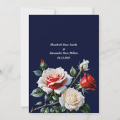 ピンクかわいらし色の白い赤いバラの黒いフローラ結婚の 招待状 (裏面)