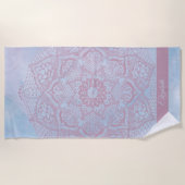 ピンクかわいらし色の聖蓮花曼荼羅 ビーチタオル (正面)