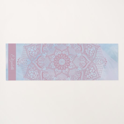 ピンクかわいらし色の聖蓮花曼荼羅 ヨガマット (裏面(横))