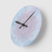 ピンクかわいらし色の聖蓮花曼荼羅 ラウンド壁時計 (傾斜)