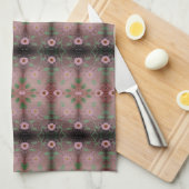 ピンクかわいらし色の花のキッチンタオル キッチンタオル (四つ折り)