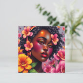 ピンクかわいらし色の花のパーソナライズされた女性 カード (スタンド正面)