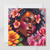 ピンクかわいらし色の花のパーソナライズされた女性 カード (正面)