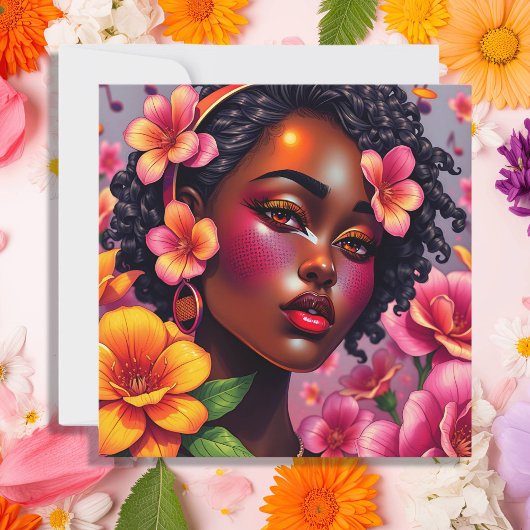 ピンクかわいらし色の花のパーソナライズされた女性 カード