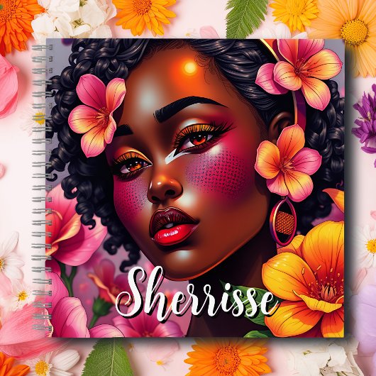 ピンクかわいらし色の花のパーソナライズされた女性 ノートブック