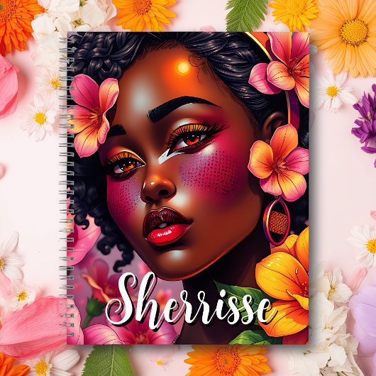 ピンクかわいらし色の花のパーソナライズされた女性 ノートブック