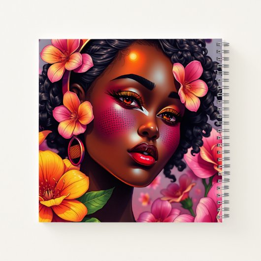 ピンクかわいらし色の花のパーソナライズされた女性 ノートブック (裏面)