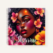 ピンクかわいらし色の花のパーソナライズされた女性 ノートブック (正面)