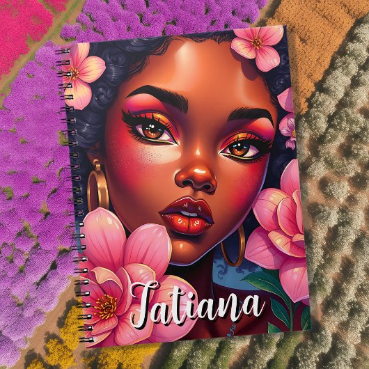 ピンクかわいらし色の花の女パーソナライズされた性 ノートブック