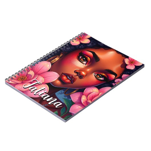 ピンクかわいらし色の花の女パーソナライズされた性 ノートブック (左側)