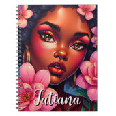 ピンクかわいらし色の花の女パーソナライズされた性 ノートブック (正面)