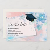 ピンクかわいらし色の花を背景に卒業 セーブザデート (正面/裏面)