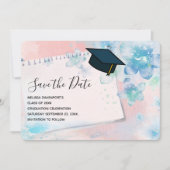 ピンクかわいらし色の花を背景に卒業 セーブザデート (正面)