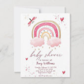 ピンクかわいらし色の虹の赤ちゃんシャワー 招待状 (正面)