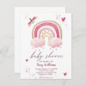 ピンクかわいらし色の虹の赤ちゃんシャワー 招待状 (正面/裏面)