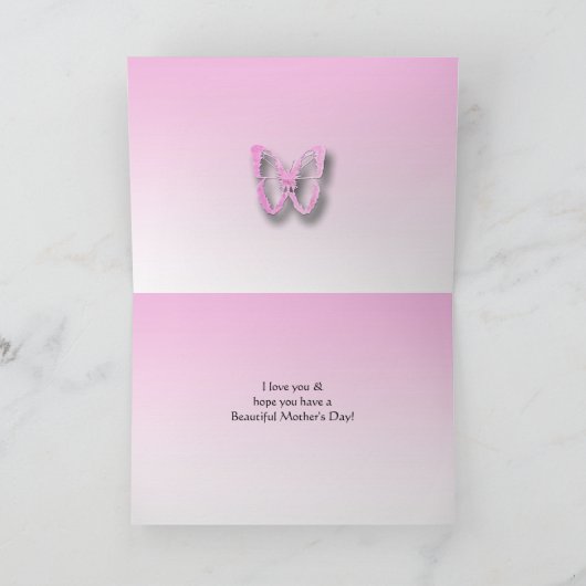 ピンクかわいらし色の蝶と写真マザーズデイ カード (内部)