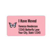 ピンクかわいらし色の蝶の動きの発表 ラベル (正面)