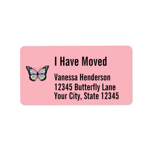 ピンクかわいらし色の蝶の動きの発表 ラベル (正面)