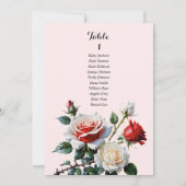 ピンクかわいらし色の赤いバラのシーティングカード 招待状 (裏面)