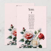 ピンクかわいらし色の赤いバラのシーティングカード 招待状 (正面/裏面)