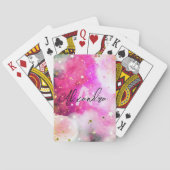 ピンクかわいらし色の雲とシックファンシーな台本 トランプ (裏面)