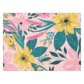 ピンクかわいらし色の黄色い花フローラ テーブルクロス (正面(横))