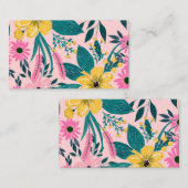 ピンクかわいらし色の黄色い花フローラ 名刺 (正面/裏面)